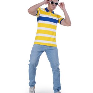 Men | Polo Cotton Striped Collar | T-shirt | Yellow-White
